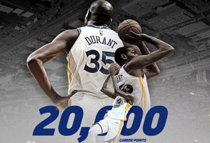 杜兰特成历史第二年轻20000分先生 杜兰特